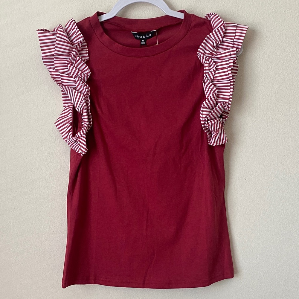 Stylish Ruffle Sleeve Top - Red